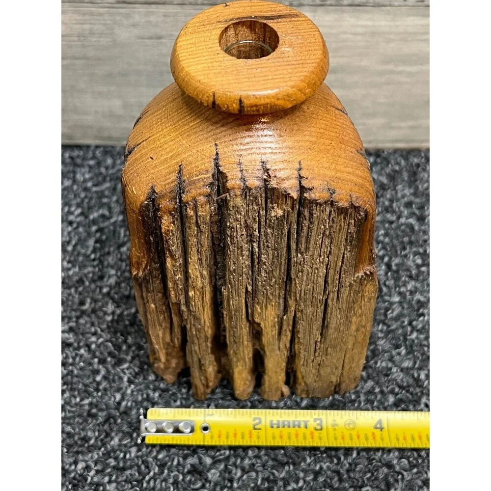 Vintage Studio Artisan Turned Wood Live Edge Sculptural Bud Vase MCM